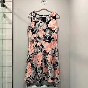 Floral dress black and coral/apricot